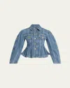 Ganni Pleated Stripe Denim Jacket In Blue