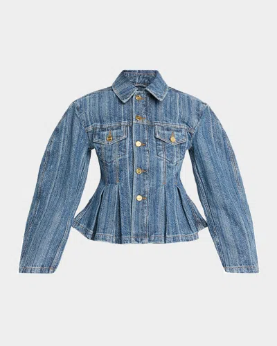 GANNI PLEATED STRIPE DENIM JACKET