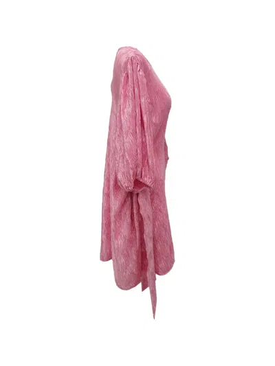 Pre-owned Ganni Pleated Tie-waist Dress In Pink