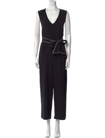 Pre-owned Ganni Plunge Neckline Jumpsuit In Black