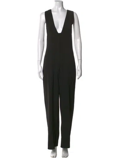 Pre-owned Ganni Plunge Neckline Jumpsuit In Black