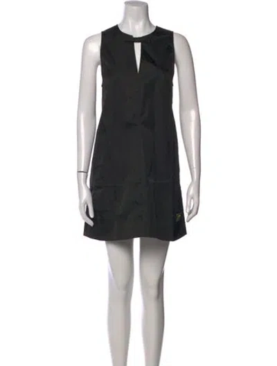 Pre-owned Ganni Plunge Neckline Mini Dress In Black