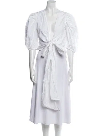 Pre-owned Ganni Plunge Neckline Three-quarter Sleeve Tunic In White