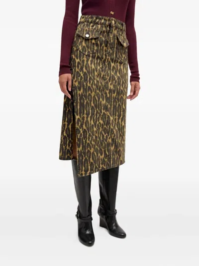 Ganni Pocket-detail Animal-print Midi Skirt In Animal Print