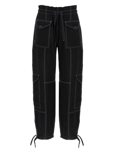 Ganni Pocket Detail Viscose Cargo Pants In Black
