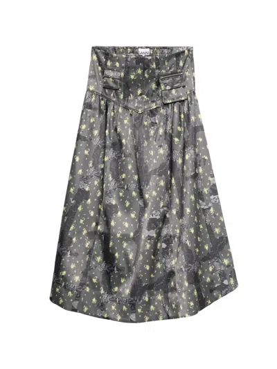 Ganni Pocket Floral Maxi Skirt In Gray