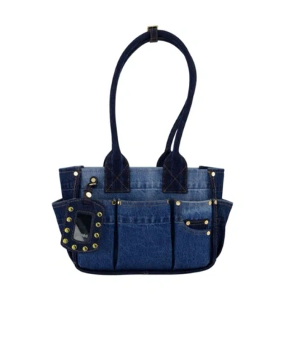 Ganni Pocket Studded Shoulder Bag In Blue