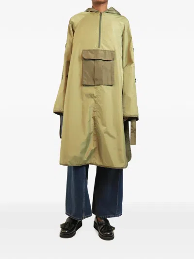 Pre-owned Ganni Pocket-detail Hooded Coat In Green