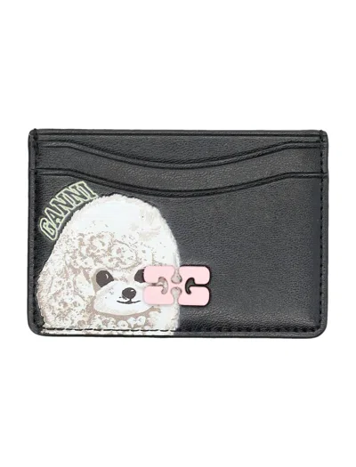 Ganni Poddle Bow Card Holder In Black