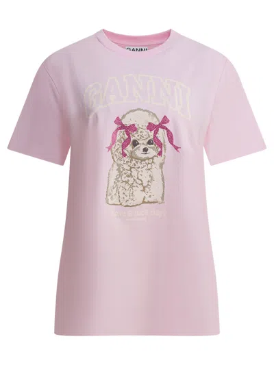 Ganni "poddle" Cotton T-shirt In Pink
