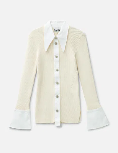 Ganni Point Collar Sweater In Neutral