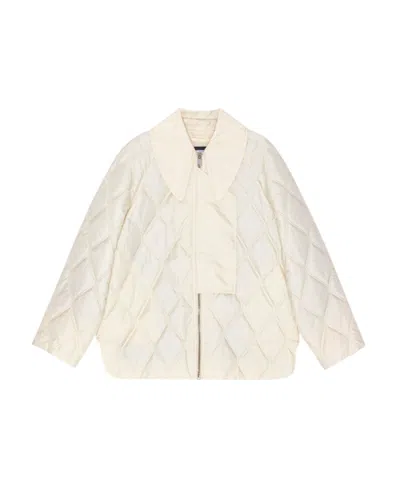 Ganni Pointed-collar Diamond Quilting Jacket In White