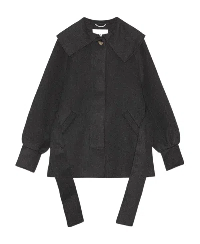 Ganni Pointed-flat Collar Belted-waist Jacket In Black