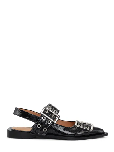 Ganni Pointed Toe Flat Shoes With Finish In Black