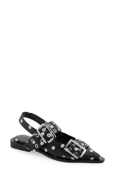 Ganni Pointed Toe Mary Jane Slingback Flat In Black