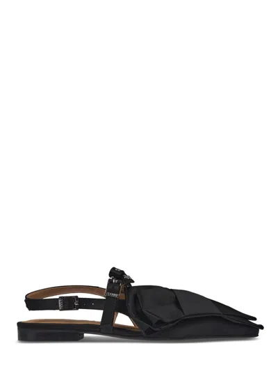 Ganni Pointed Toe Slingback Flat Shoes In Black