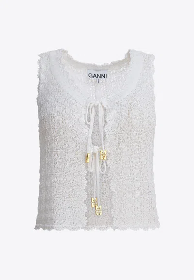 Ganni Pointelle Knit Vest In White