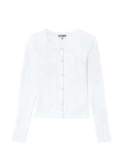 Ganni Pointelle-knit Cardigan In White
