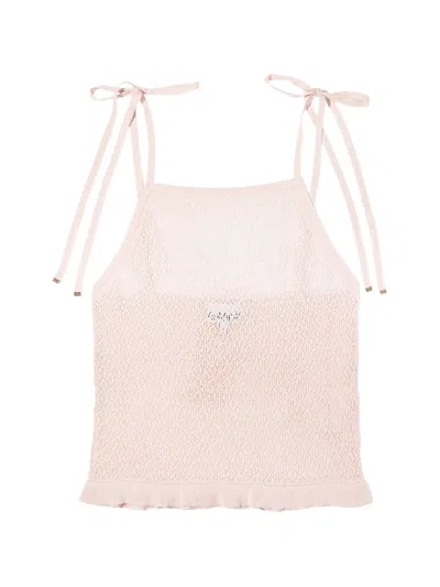 Ganni Pointelle-knit Tank Top In Pink