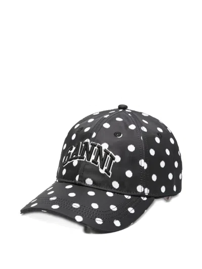 Ganni Polka Dot Cap In Black