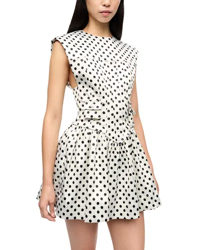 Ganni Polka Dot Satin Mini Dress With Corset In Beige