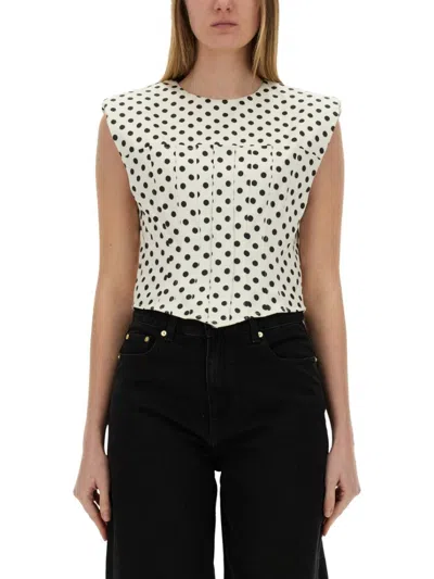 Ganni Printed Double Satin Corset Blouse In White