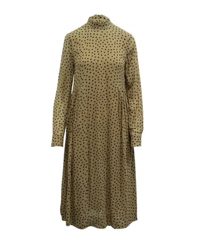 Ganni Polka Dot Georgette Midi Dress In Brown Viscose