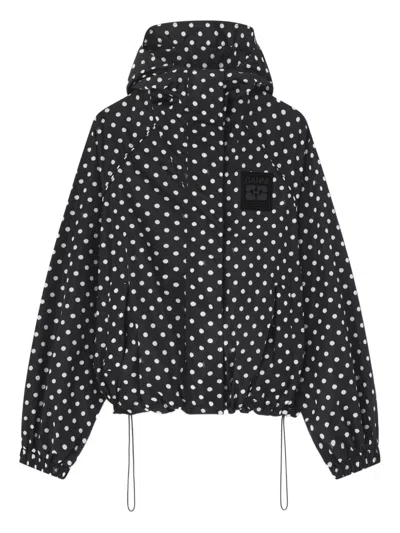 Ganni Polka-dot Hooded Jacket In Black