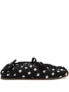 Ganni Polka-dot Lace-up Ballet Flats In Black