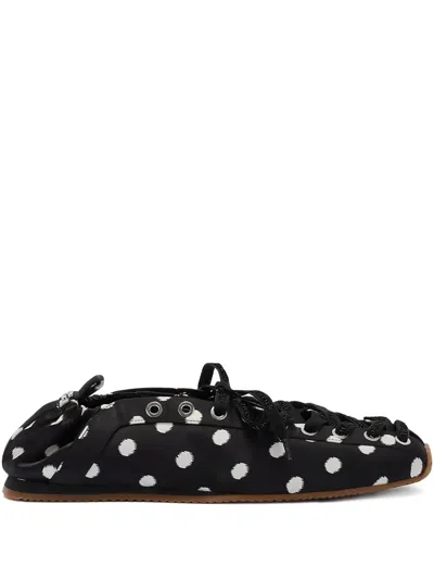 Ganni Polka-dot Lace-up Ballet Flats In Black