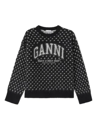 Ganni Polka-dot Logo Sweater In Black