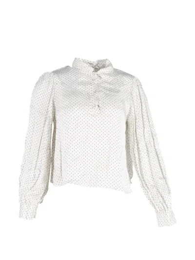 Pre-owned Ganni Polka Dot Long-sleeve Blouse In White