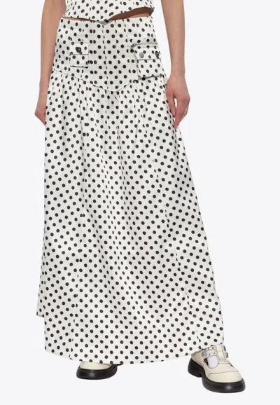 Ganni Polka Dot Maxi Cargo Skirt In White