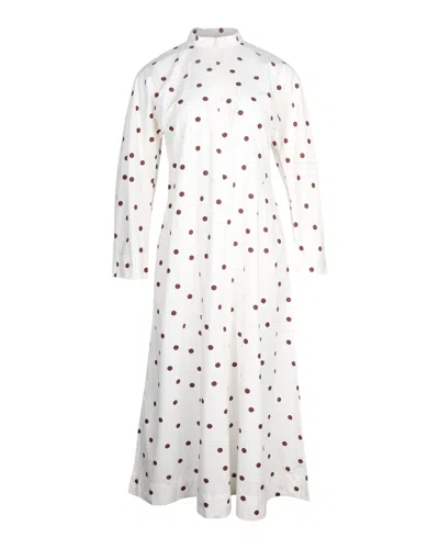 Ganni Polka Dot Midi Dress In White Cotton