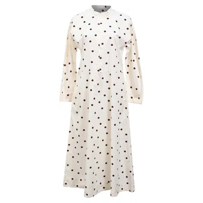 Ganni Polka Dot Midi Dress With Pockets In White Cotton