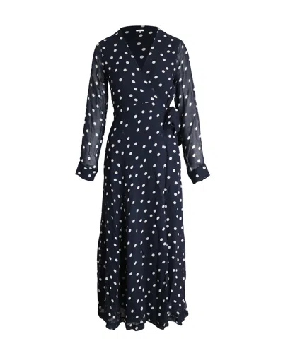 Ganni Polka Dot Midi Wrap Dress In Navy Viscose In Blue