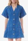 Ganni Dot Jacquard Organic Cotton Minidress In Blue