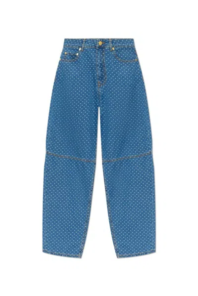 Ganni Polka Dot Pattern Jeans In Blue