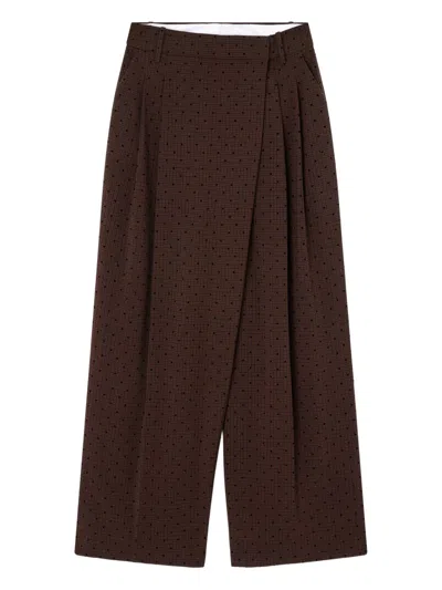 Ganni Polka-dot Pleated Trousers In Burgundy
