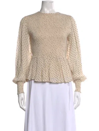 Pre-owned Ganni Polka Dot Print Crew Neck Blouse In Neutral