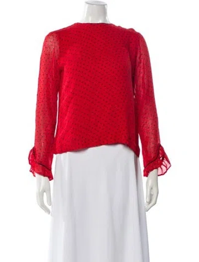 Pre-owned Ganni Polka Dot Print Crew Neck Blouse In Red