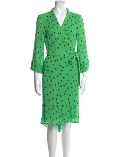 Pre-owned Ganni Polka Dot Print Knee-length Dress In Green