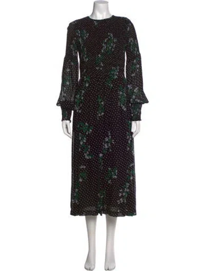 Pre-owned Ganni Polka Dot Print Long Dress In Black
