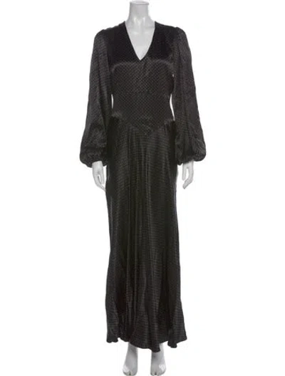 Pre-owned Ganni Polka Dot Print Long Dress In Black
