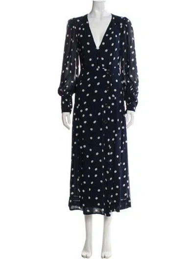 Pre-owned Ganni Polka Dot Print Long Dress In Blue