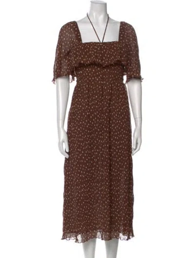 Pre-owned Ganni Polka Dot Print Long Dress In Brown