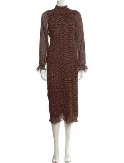 Pre-owned Ganni Polka Dot Print Long Dress W/ Tags In Brown