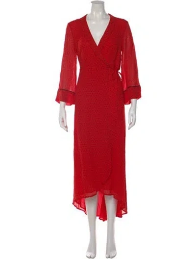Pre-owned Ganni Polka Dot Print Long Dress W/ Tags In Red