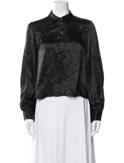 Pre-owned Ganni Polka Dot Print Long Sleeve Blouse In Black
