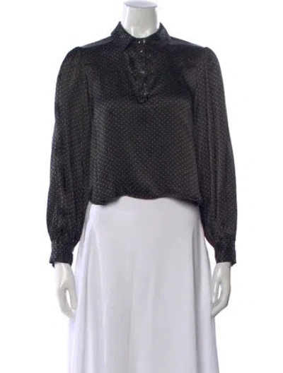 Pre-owned Ganni Polka Dot Print Long Sleeve Blouse In Black